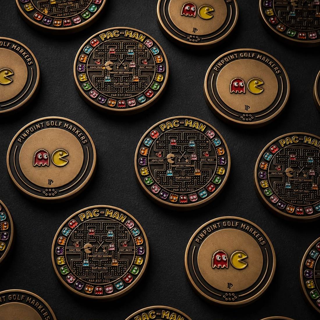 A batch of Pac-Man markers showing both faces